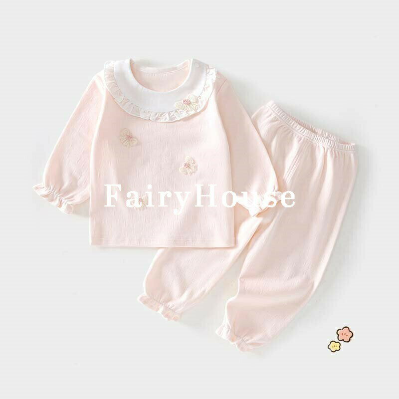 樂天商城 - ルームウエア ベビー キッズ 蝶結び ベビー服 上下セット 女の子 男の子 パジャマ セットアップ 春 秋 冬 子供服 トップス 長袖 ルームパンツ 73cm 80cm 90cm 100cm 部屋着 綿 コットン100％ ナチュラル かわいい おしゃれ シンプル 誕生日 プレゼント
