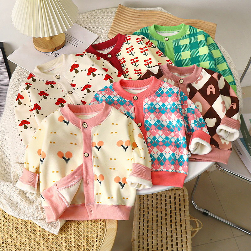 Cardigans - 【6%OFFクーポン】7色 カーディガン キッズ 厚手 秋 冬 子供服 女の子 男の子 ニット セーター 防寒 暖かい ベビー服 トップス 長袖 ジュニア 赤ちゃん 韓国子ども服 アウター 長そで カットソー 羽織り おしゃれ 可愛い 幼稚園 小学生 80 90 100 110 120 130 140cm
