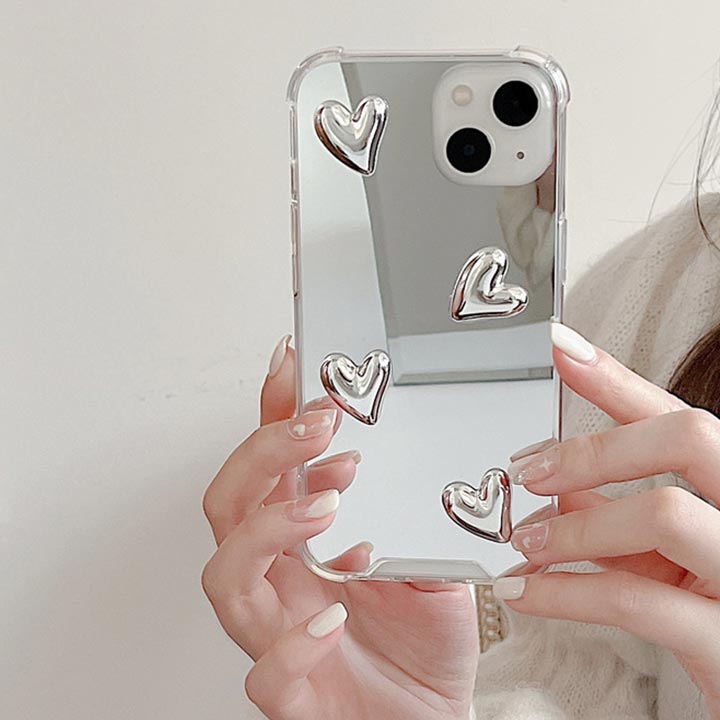 Rakuten - ミラー アイフォン17eケース ぷっくり ハート スマホケース 立体 ハートミラー 鏡面シルバー かわいい おしゃれ 韓国 アイフォン17ケース アイフォン16eケース 携帯カバー 17 16 プロ マックス プラス アイフォン15ケース 14 13 12 11 映え iPhone17Pro Air Max iPhone16 16e