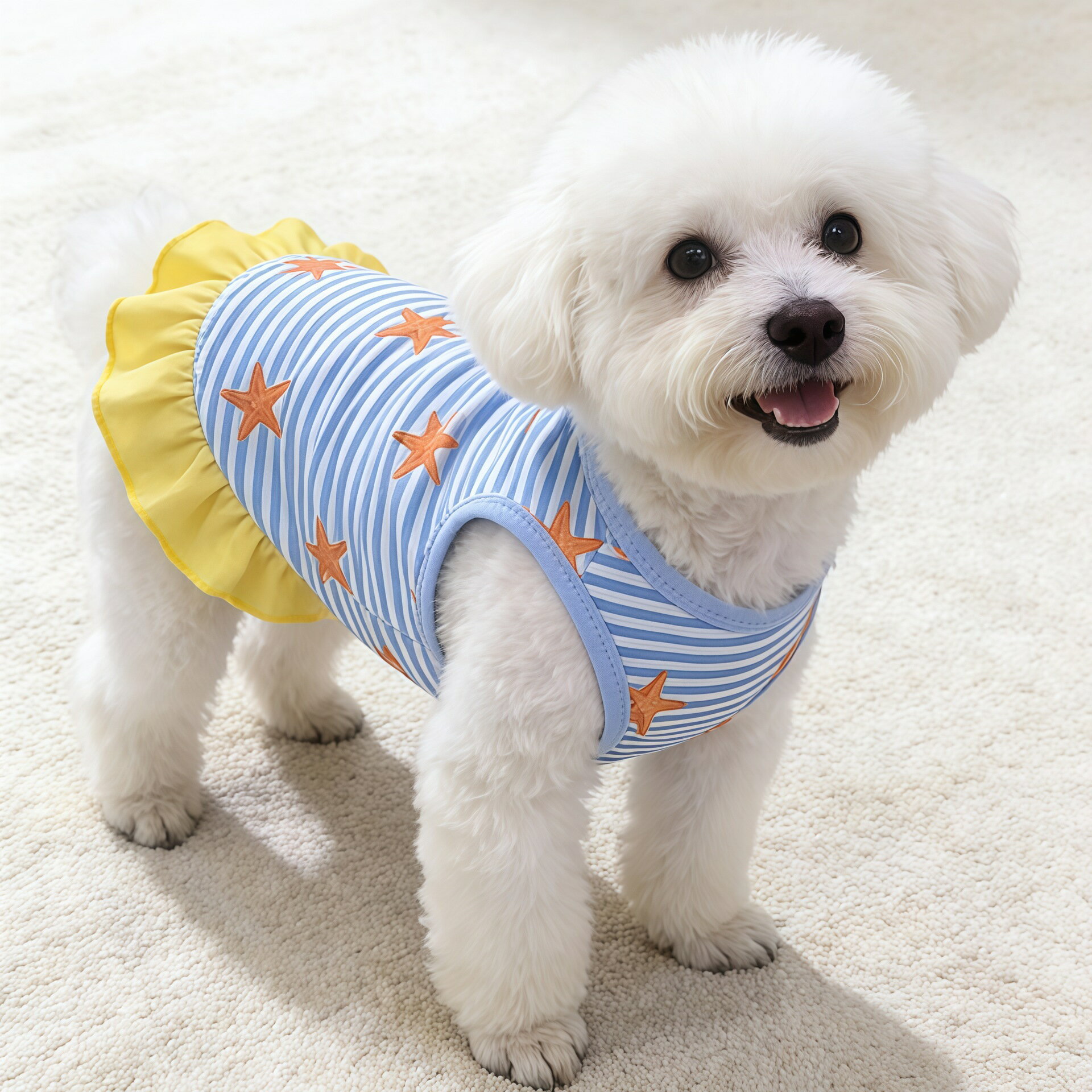 小型犬用 ペット服 ワンピース ストライプ 星柄 可愛い 春夏用 通気性 ドッグウェア ビションフリーゼ トイプードル チワワ ポメラニアン 対応 軽量 肌触り良い 着脱簡単 おしゃれ ペットウェア ドッグ服 サイズ豊富 S/M/L/XL/XXL 小中型犬用 お出かけ お散歩用