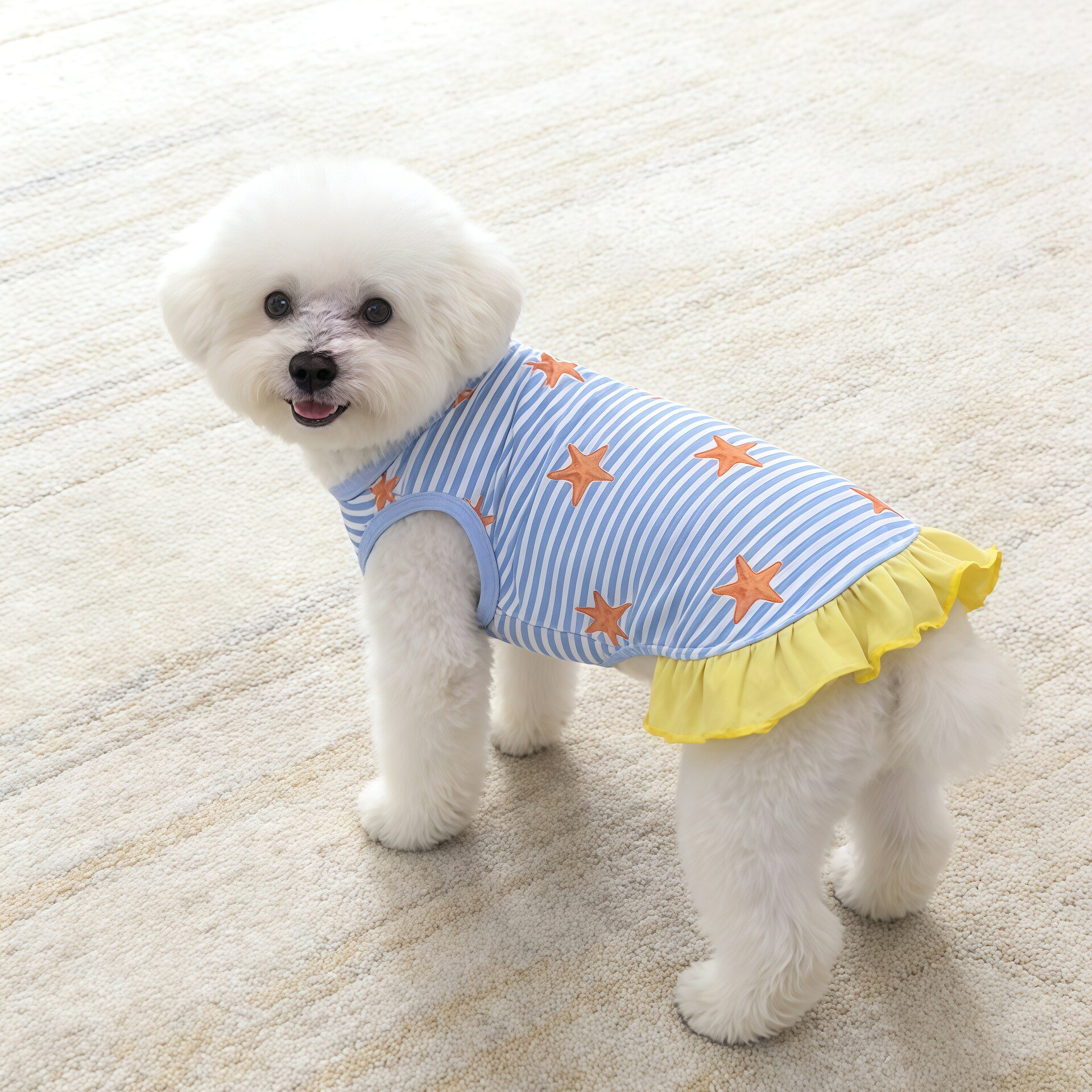 小型犬用 ペット服 ワンピース ストライプ 星柄 可愛い 春夏用 通気性 ドッグウェア ビションフリーゼ トイプードル チワワ ポメラニアン 対応 軽量 肌触り良い 着脱簡単 おしゃれ ペットウェア ドッグ服 サイズ豊富 S/M/L/XL/XXL 小中型犬用 お出かけ お散歩用 3