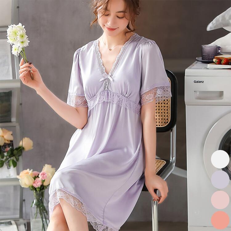 送料無料ルームワンピース 女性用 部屋着 インナーウエア マタニティー 寝間着 ネグリジェー 4色 ベビードール レディース 母の日 レディース スリップ ルームウェア パジャマ 刺繍レース ランジェリー ナイトウェア プレゼント