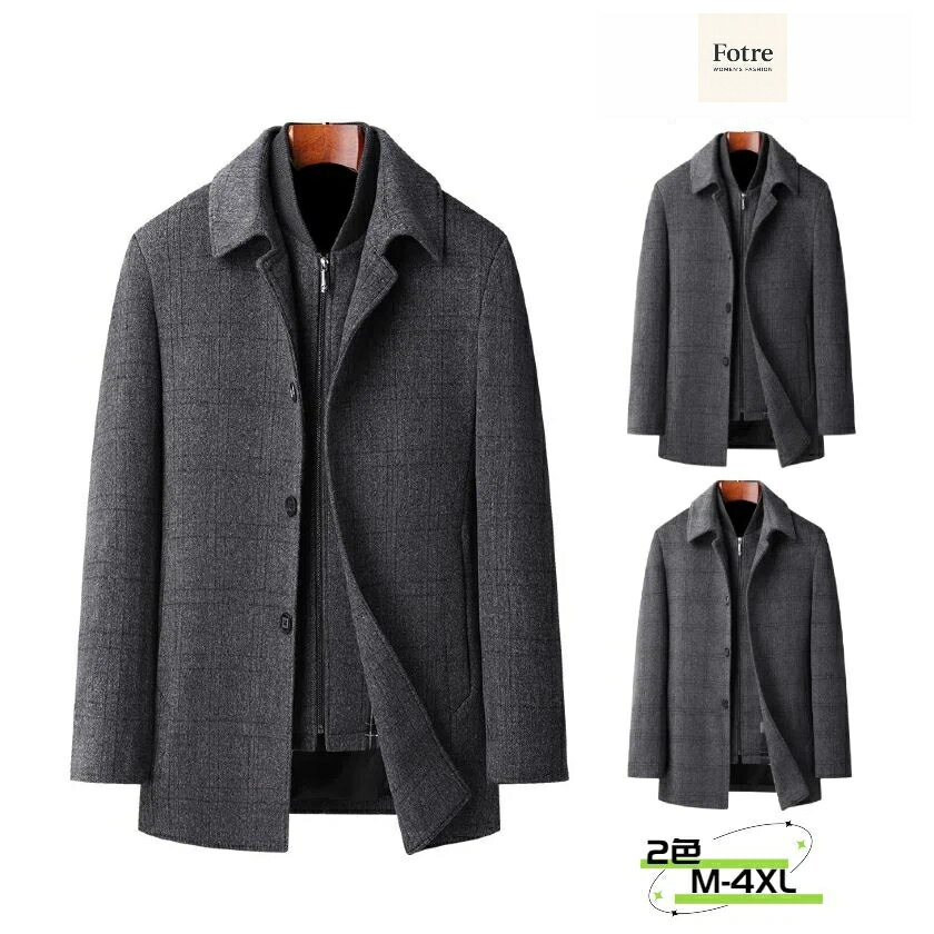 Rakuten - ウールコート ライナー付き 49%ウール ビジネス メンズ ダックダウン 冬服 暖かい 長袖 カジュアル アメカジ 防寒着 ジップ 厚地 アウター チェック柄 ダウンライナー脱着可 80%ダウン チェスターコート ジャケット ビジネスコート ロングコート