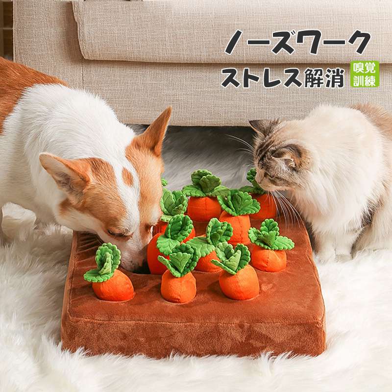 Rakuten - ペット 犬用 ストレス解消 お留守番 おもちゃ オモチャ 嗅覚訓練マット 犬 おやつ おもちゃ 集中力 餌隠しマット おやつ隠し 運動不足 にんじん畑 小型犬 大型犬 ノーズワーク ノーズワーク 早食い防止 知育トイ イヌ ゲーム 知育玩具 中型犬 犬 ペット用