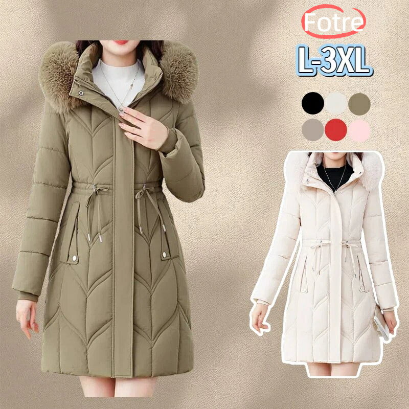 乐天商城 - 中綿ジャケット 体型カバー 秋冬 防風 冬 抜け感 通学 ミドル丈 アウター 着痩せ 防寒 抜け感 大きいサイズ 厚手 フード付き 通勤 レディース フワフワファー付き 暖かい 保温 防寒着 中綿コート コート ダウンコート ダウンジャケット ロングコート ベンチコート