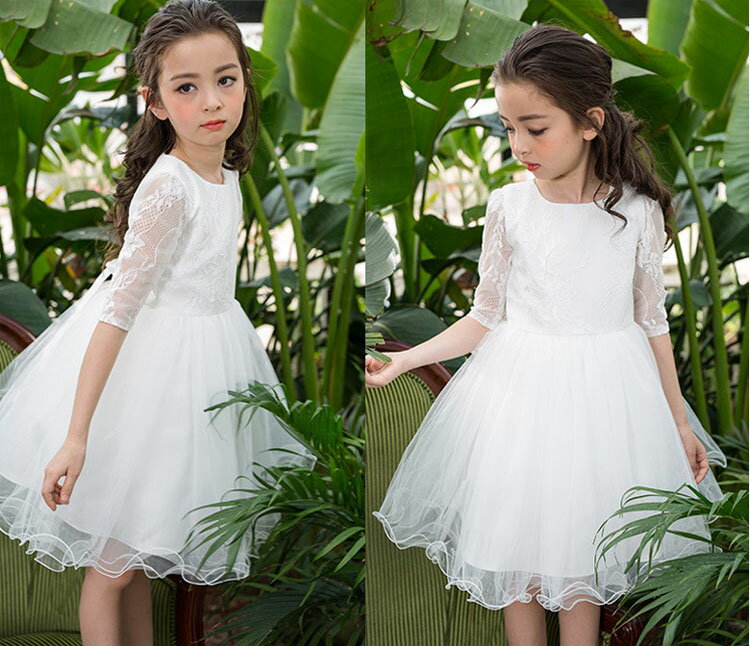 Rakuten - 子供ドレス 半袖　令嬢テイストのアンティークレースドレス ベビードレス　女の子　新年お祝い[子供服 キッズ フォーマル ピアノの発表会 結婚式 女の子用 120 130 140cm 子どもドレス フォーマルドレス 衣装 花柄