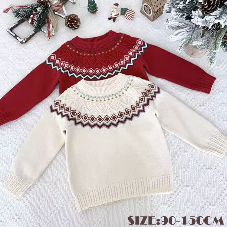 Rakuten - クリスマス風 セーター 子供服 ニットセーター 秋冬 男の子 女の子 キッズ 可愛い 暖かい レッド ベージュ プレゼント 90 100 110 120 130 140 150 発表会 七五三 入園式 入学式 幼稚園 小学生 クリスマスパーティー