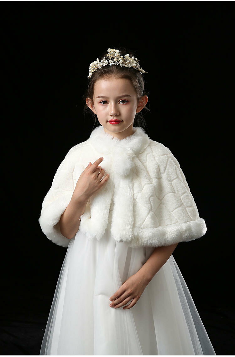 Fotreの子供 ボレロ キッズ フォーマルショール 秋冬 ドレスショール コート 七五三 ボレロ ケープ 結婚式 子ども ショール あったかい おしゃれ ショール 発表会 子ども服 キッズ 90-150cm｜アングル2
