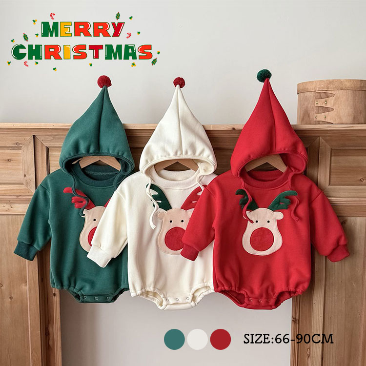 Rakuten - 2点セット ベビー クリスマス ロンパース 着ぐるみ クリスマス 衣装 サンタ コスプレ トレーナー ベビー もこもこ ベビー服 裏起毛 厚手 カバーオール サンタさん トナカイ 衣装 キッズ 子供 赤ちゃん 男の子 女の子 サンタクロース 出産祝い