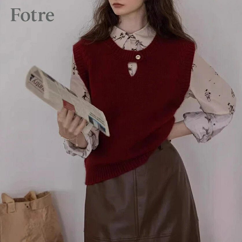 ヴィンテージ風 ラクーン混 ニットベスト レディース 冬 クルーネック ノースリーブ レイヤード 馬甲 ニットトップス ふんわり 柔らか ..