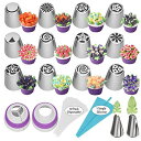Russian Piping Tips 27pcs Baking Supplies Set Cake Decorating Tips for Cupcake Cookies Birthday Party, 12 Icing Tips 2 Leaf Piping Tips 2 Couplers 10