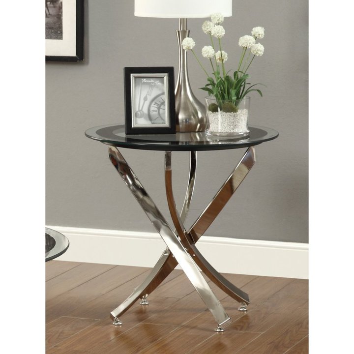 Coaster Home Furnishings ガラストップ サイドテーブル シルバー アメリカ輸入家具 アメリカ輸入雑貨 End Table with Tempered Glass Top