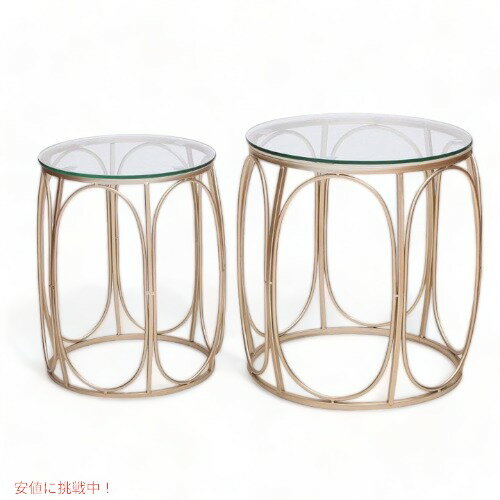 Adeco Classic Nesting Side Table Set 2 Pcs, Gold ゴールド ガラス テーブル セ Founderがお届け