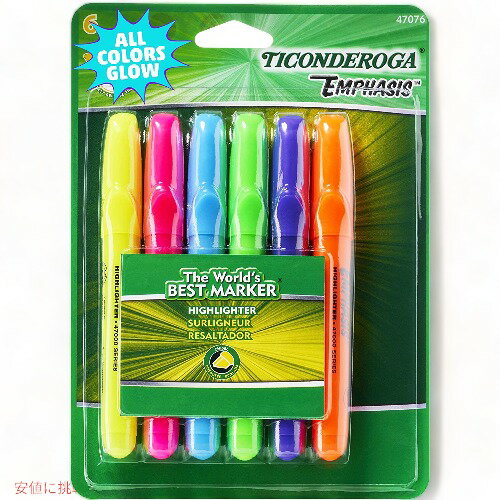 デスクスタイル チゼルチップ 蛍光ペン 6色パック TICONDEROGA 47076 Founderがお届け