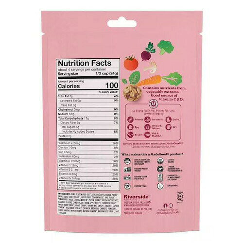 MadeGood グラノーラミニ ストロベリー 100g / 3.5oz オーガニック ビー Strawberry Granola Minis founder-10026051 Founder サンプル画像2