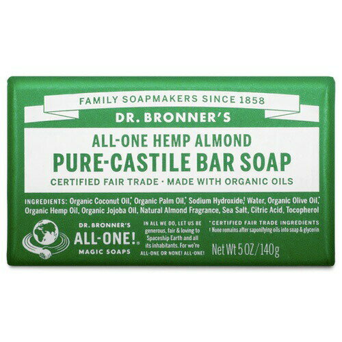 ドクターブロナー 洗顔石鹸 ドクターブロナー マジックソープバー アーモンド 140g Dr. Bronner's カスティール石鹸 固形石けん バーソープ Castile Bar Soap 5oz