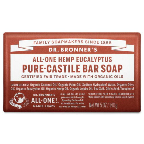 ドクターブロナー 洗顔石鹸 ドクターブロナー マジックソープバー ユーカリプタス 140g Dr. Bronner's カスティール石鹸 固形石けん バーソープ Castile Bar Soap 5oz