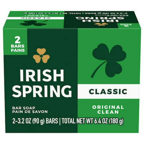 Irish Spring Bar Soap for Men, Original Deodorant Bar Soap, 3.2 Oz, 2 Pack / アイリッシュスプリング デオドラントソープ 男性用  90g x 2個入り