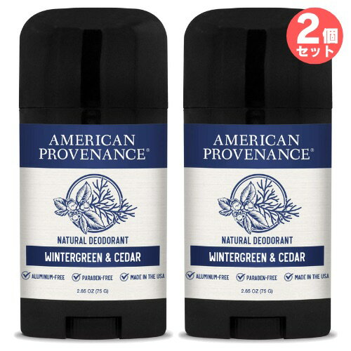 2個セット 男性用 オールナチュラル デオドラント ウィンターグリーン&シダー 75g American Provenance Wintergreen & Cedar Natural Deodorant 2.65oz