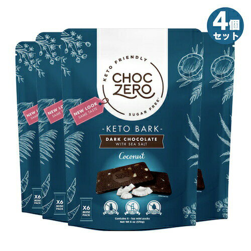 楽天Founder【4個】ChocZero Dark Chocolate coconut Keto Bark 6oz / チョクゼロ ダークチョコレート ココナッツ ケトバーク 170g（6個入り）x 4個