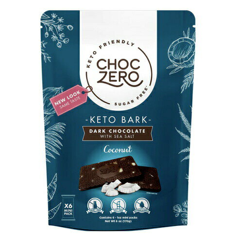 天然の羅漢果で甘みをつけたChocZero（チョクゼロ）のチョコレートバークです。 人工甘味料や糖アルコールを含まない、天然素材のみを使用しています。 ・ケトダイエットフレンドリー ・砂糖不使用（甘味料に羅漢果を使用） ・糖アルコール不使用 ・大豆不使用 ・遺伝子組み換えでない ・グルテンフリー ・乳製品不使用 ・ヴィー 商品：ChocZero（チョクゼロ） ダークチョコレート ココナッツ ケトバーク 内容量：6個入り（170g） x 1袋 ＊個包装されています。 【原材料】ダークチョコレート（無糖チョコレート カカオ脂）、可溶性トウモロコシ繊維（遺伝子組み換えでない）、無糖ココナッツ、海塩、ヒマワリレシチン、羅漢果エキス、マダガスカルバニラビーンズ ＊乳製品、ナッツ類、 ピーナッツを含む製品を処理する施設で製造されています。