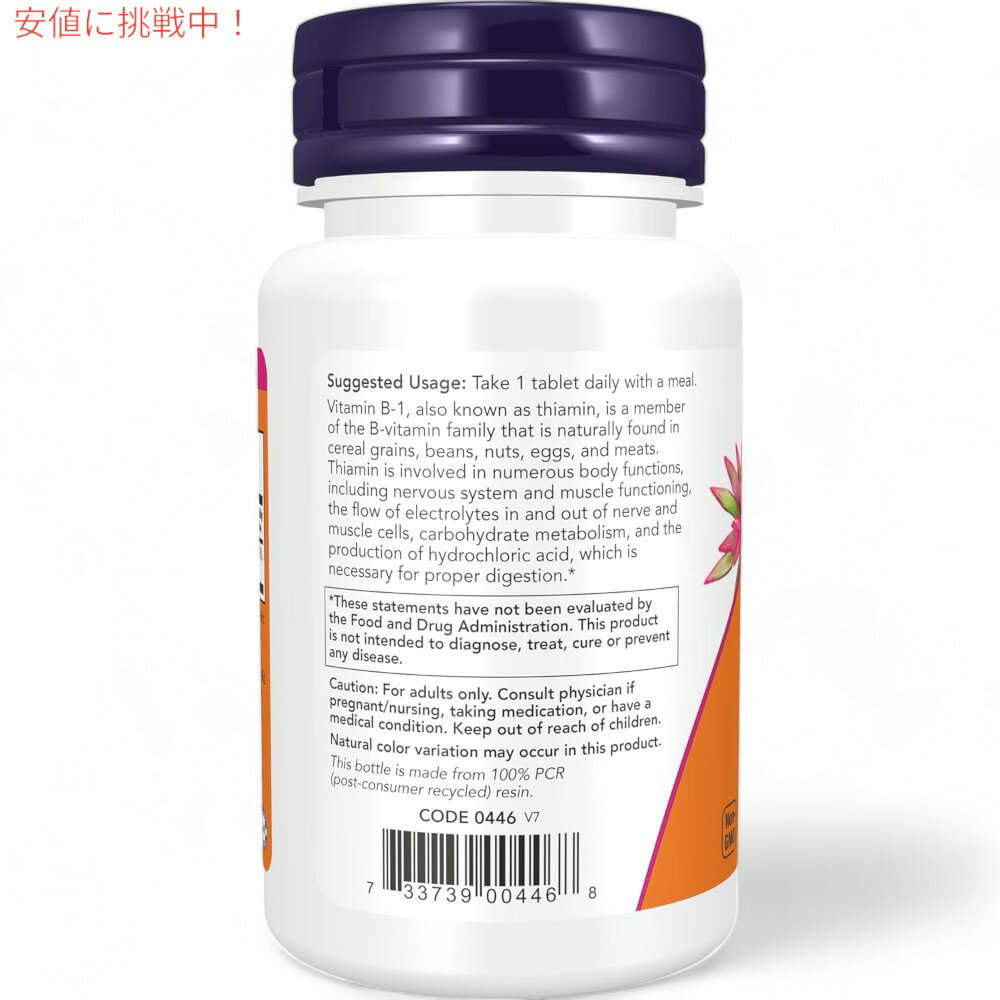 [6個] ナウフーズ NOW Foods ビタミン B-1 100mg 100粒 タブレット チアミン #0446...