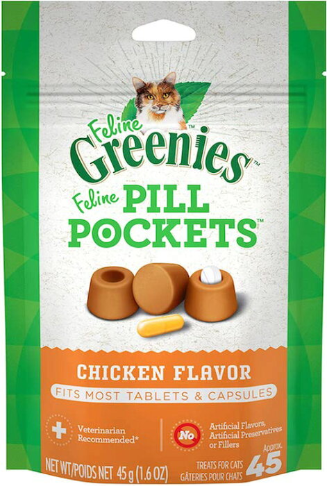 【今だけポイント5倍】GREENIES FELINE Pill Pockets Cat Treats, Chicken Flavor 1.6oz / グリニーズ ピルポケット 猫用 投薬補助 タブレット・カプセル用 [チキン味] 45g（約45個入り） 薬が苦手なネコちゃんに