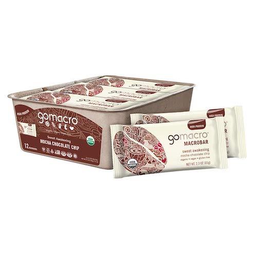 GoMacro Organic Vegan Protein Bars, Mocha Chocolate Chip, 2.3 Oz, 12 Count / ゴーマクロ オーガニック プロテインバー ヴィー 12個入り [モカ チョコレートチップ]