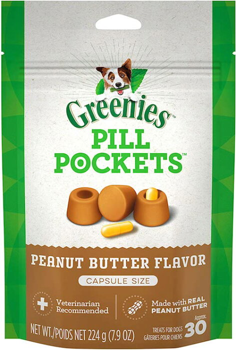 Greenies Pill Pockets for Dogs Peanut Butter Capsule Size 7.9oz / グリニーズ ピルポケット 犬用 投薬補助のオヤツ [カプセルサイズ（ラージ）・ピーナッツバター味] 224g（約30個入り） 薬が苦手なワンちゃんに