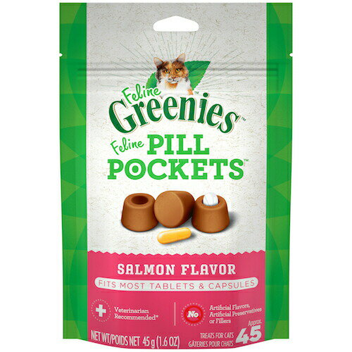 【今だけポイント5倍】【お得な8個セット】GREENIES FELINE Pill Pockets Cat Treats, Salmon Flavor 1.6oz / グリニーズ ピルポケット 猫用 投薬補助 タブレット・カプセル用 [サーモン味] 45g（約45個入り） 薬が苦手なネコちゃんに