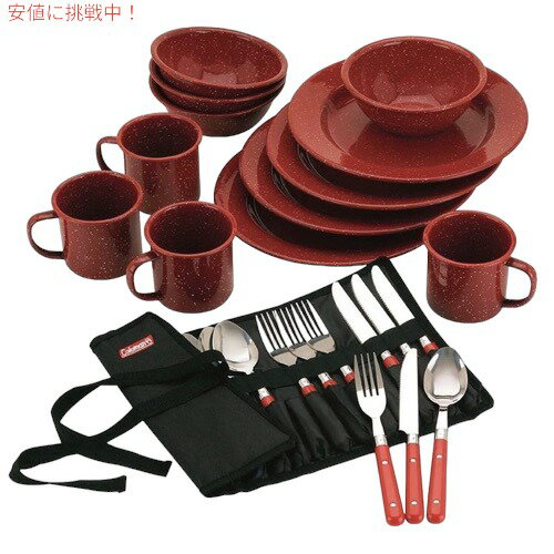 Coleman コールマン エナメル食器セット 24ピース レッド キャンプ食器 コールマン食器セット 24-Piece Enamel Dinnerware Set, Red