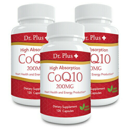 【3個セット】高吸収コエンザイムCoQ10 - Coenzyme Q10 120カプセル 4ヶ月分x3　High Absorption COQ10 Dr.Plus + ドクター プラス サプリメント Made in USA サプリ