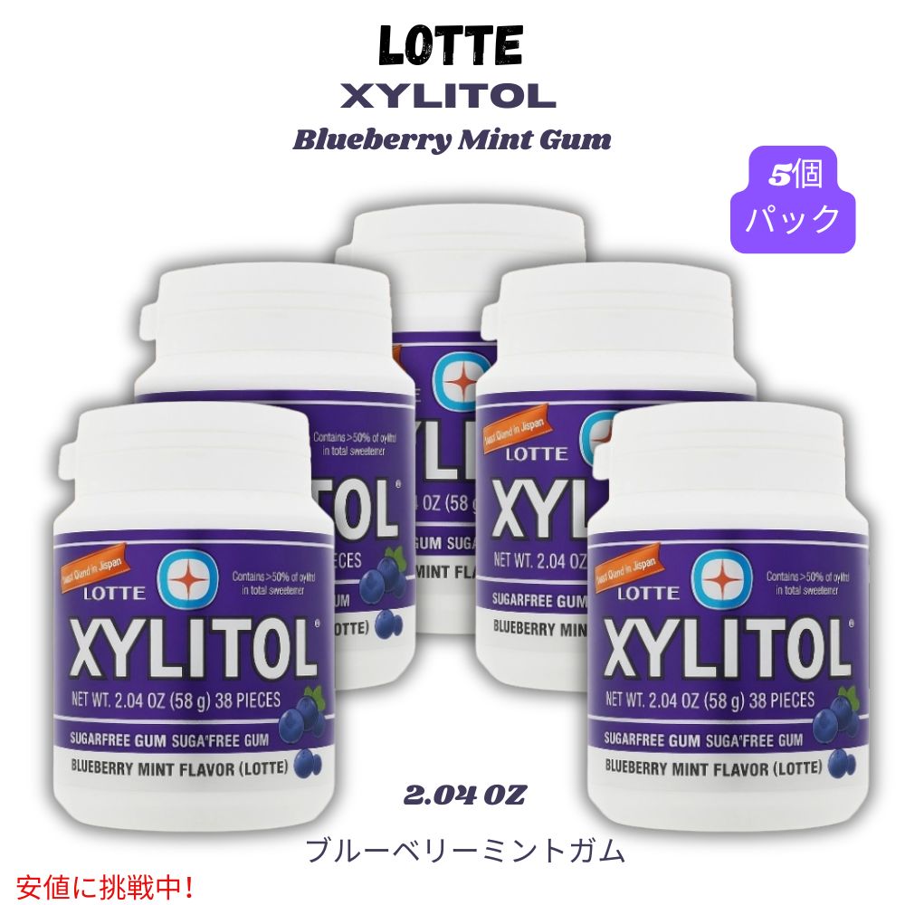 ロッテ Lotte キシリトール ブルーベリーミントガム 58g Xylitol Blueberry Mint Gum 2.04oz（5個パック）