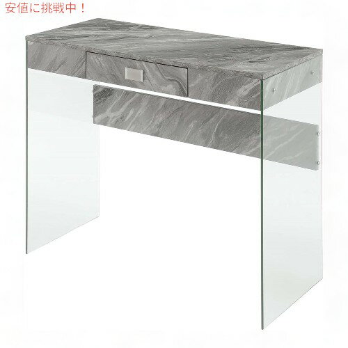 Convenience Concepts ソーホー 引き出し付き ガラス 36インチ デスク  SoHo 1 Drawer Glass 36 inch Desk Gray Faux Marble/Glass
