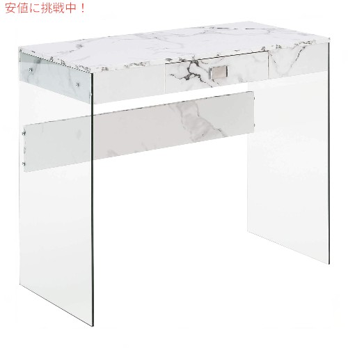 Convenience Concepts ソーホー 引き出し付き ガラス 36インチ デスク  SoHo 1 Drawer Glass 36 inch Desk White Faux Marble/Glass