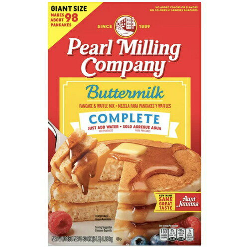 「Aunt Jemima」（アント・ジェミマ　通称ジェミマおばさん）のパッケージとブランド名が新しくなりました！ おいしさは変わらずそのまま！ 水を入れるだけで簡単にホットケーキが作れるホットケーキミックスです。 油をプラスすればワッフルも作ることができます。 商品：Pearl Milling Company パールミリングカンパニー パンケーキミックス