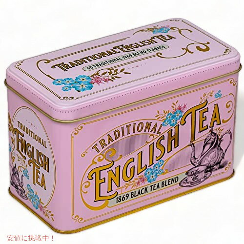 New English Teas ヴィンテージ ビクトリアン ティー缶 40 ファイン 1869 ブレンド イングリッシュ ティーバッグ (ピンク)
