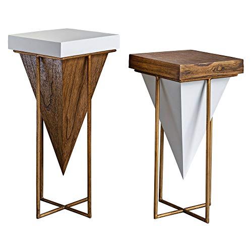 乐天商城 - カノス101/4　ワイドホワイトとウォールナットのアクセントテーブル2個セット