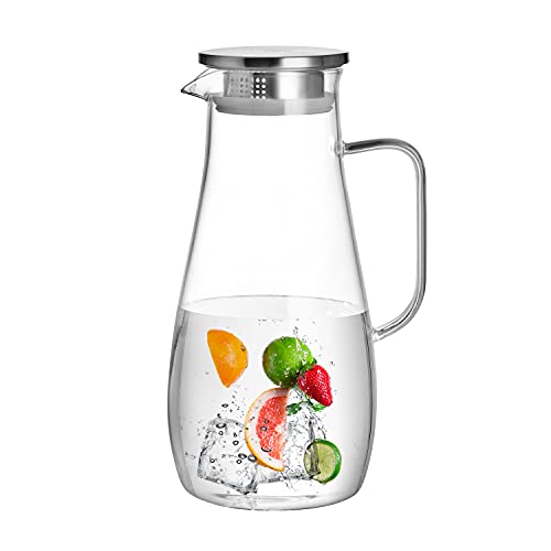 CnGlass 68オンスステンレススチール蓋付きガラスピッチャー（1、68oz）