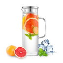 Hwagui-ステンレス鋼の蓋付きの耐熱ガラスピッチャー、1000ml / 34oz(3)