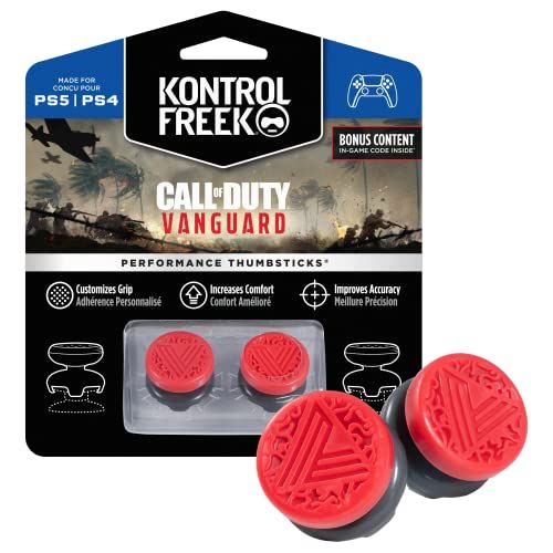 KontrolFreek Call of Duty PS4およびPS5用のヴァンガードパフォーマンスサムスティック 2高層ハイブリッド赤 黒