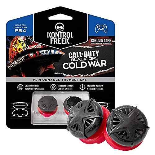 KontrolFreek Call of Duty PS4およびPS5用のBlack Ops ColdWarPerformanceサムスティック 2高層 凸型黒/赤