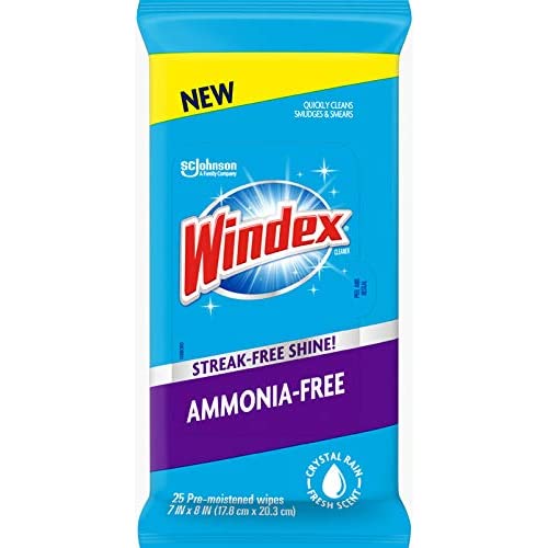 Windex アンモニアフリーのガラスワイプ、クリスタルレインフレッシュな香り、25カウント