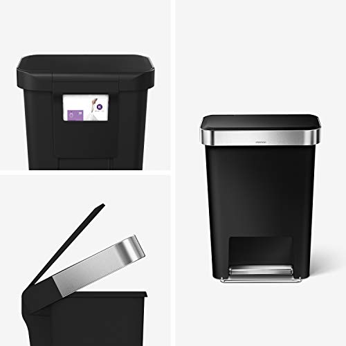 Simplehuman 45リットル/12ガロン長方形キッチンステップゴミ箱ソフトクローズ蓋付き、黒いプラスチック