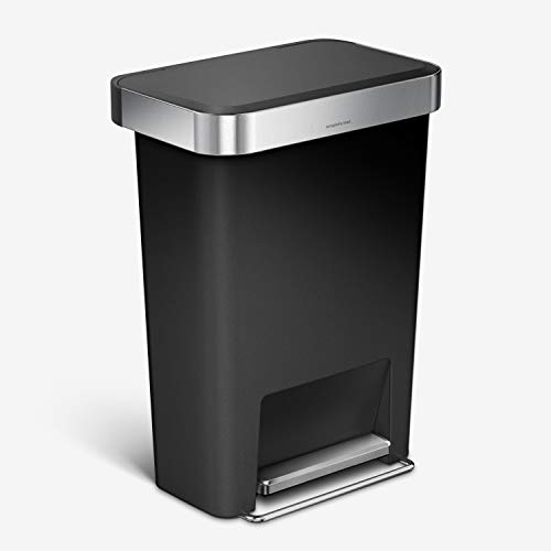 Simplehuman 45リットル/12ガロン長方形キッチンステップゴミ箱ソフトクローズ蓋付き、黒いプラスチック