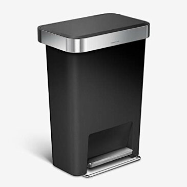 Simplehuman 45リットル/12ガロン長方形キッチンステップゴミ箱ソフトクローズ蓋付き、黒いプラスチック