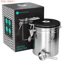 Coffee Gator ステンレススチール コーヒー粉と豆 キャニスター 日付トラッカー CO2放出バルブ 計量スクープ M シルバー