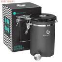 Coffee Gator ステンレススチール コーヒー粉と豆キャニスター 日付トラッカー CO2放出バルブ 計量スクープ付き ラージ グレー