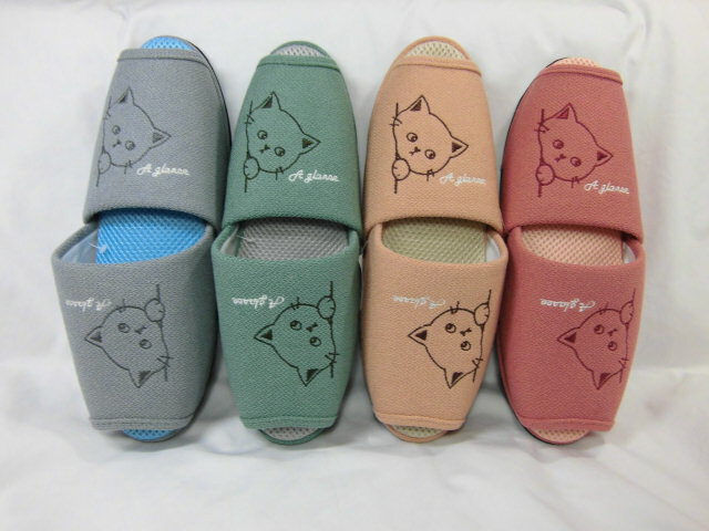 Rakuten - スリッパ 4足セット ネコ柄 メッシュ 夏用 おしゃれ かわいい 可愛い 前開き 猫 ねこ cat 来客用 4色セット スリッパセット 沖縄・離島不可 裏面ビニール素材
