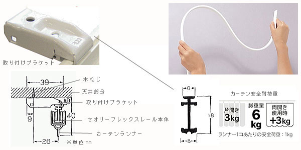 手曲げ用！カーブカーテンレール【2m】【アンバー（茶色）】【あす楽（当店休日・振込決済を除く）】セオリーフレックス（天井付用セット）出窓用カーテンレール　（沖縄不可）